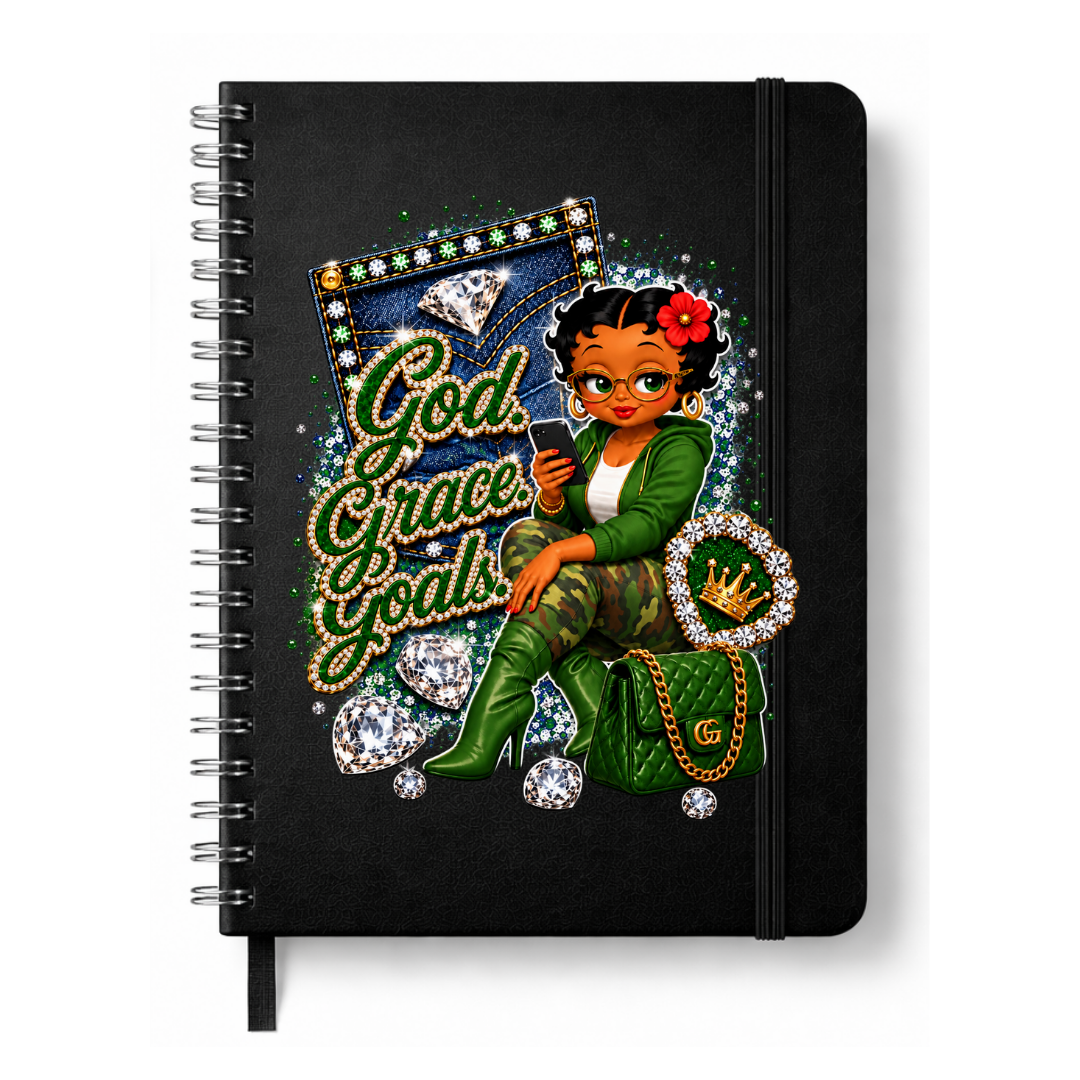 Green God. Grace. Goals. Denim Journal w/ Custom Bookmark