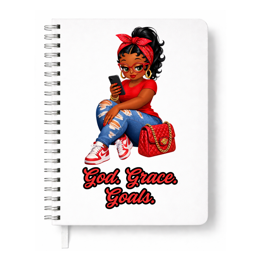 God. Grace. Goals. Journal w/ Custom Bookmark (Red)
