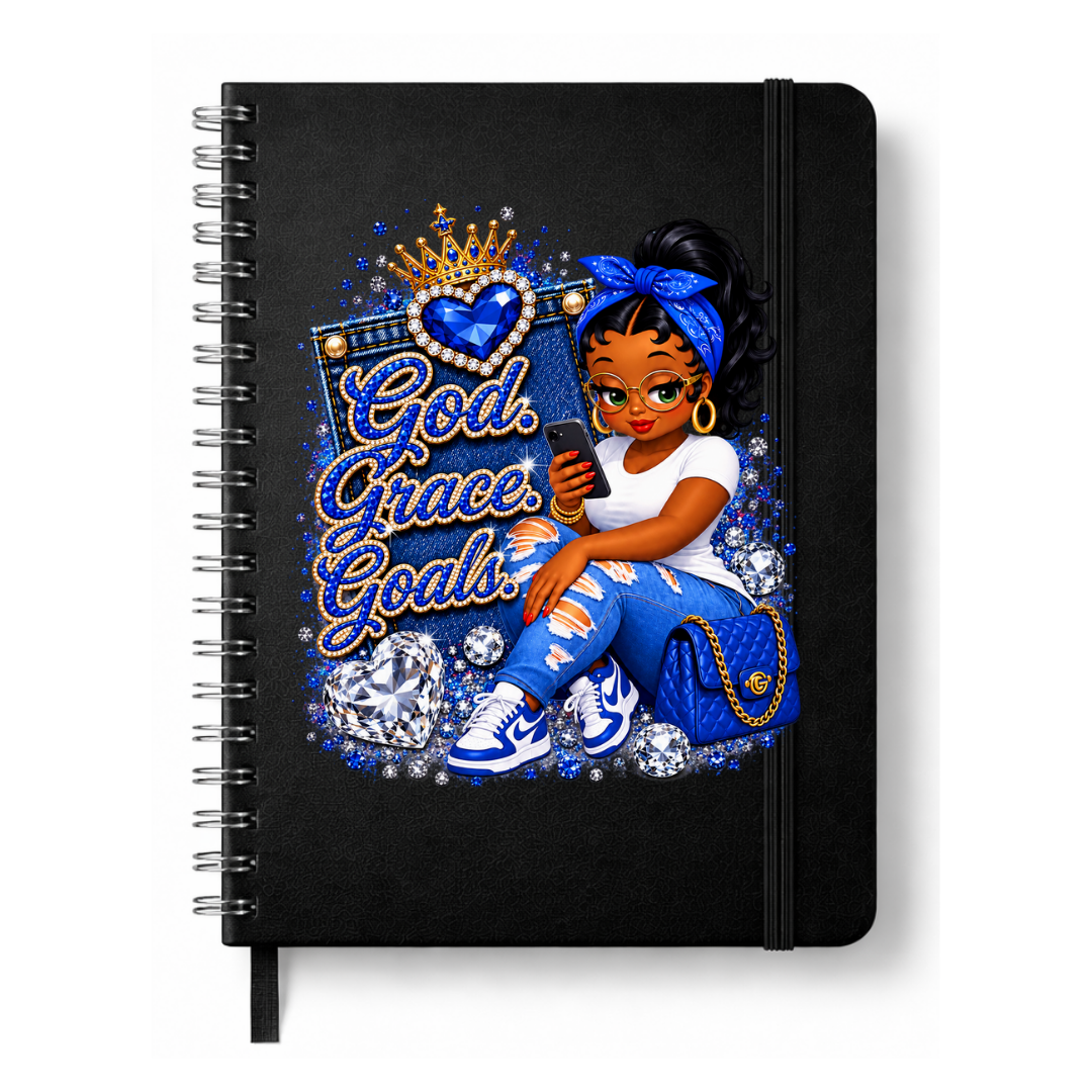Blue God. Grace. Goals. Denim Journal w/ Custom Bookmark