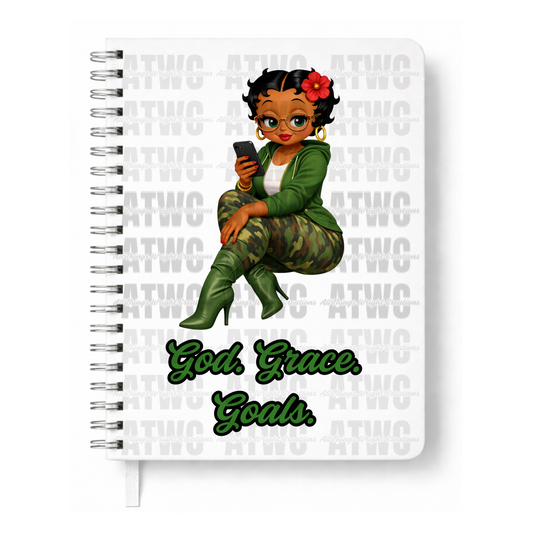 Green God. Grace. Goals. Journal w/ Custom Bookmark