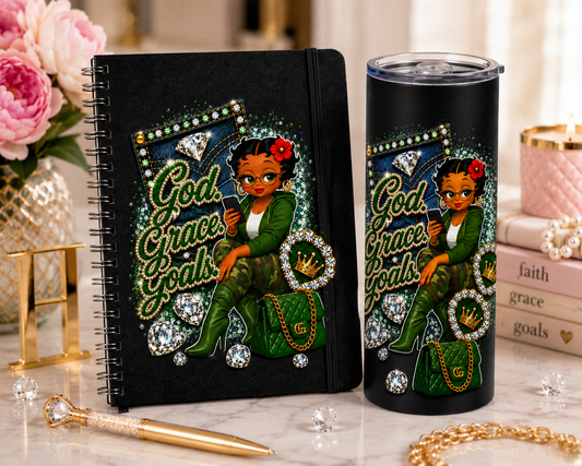 Green God. Grace. Goals. Denim Journal and Tumbler Set