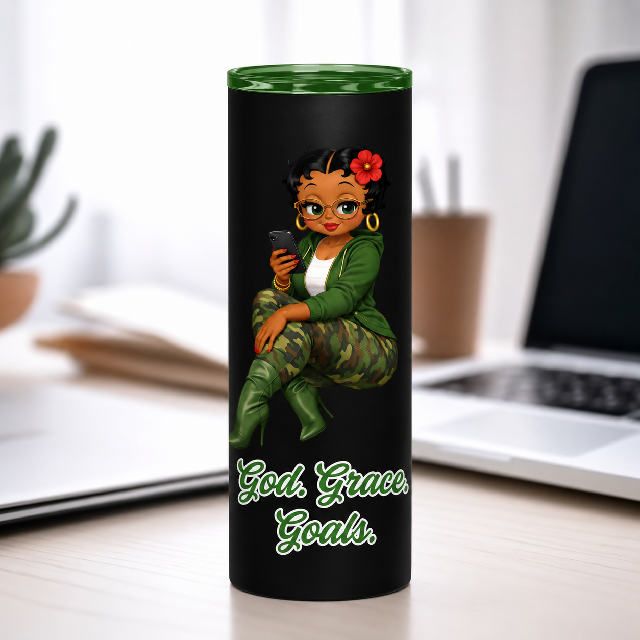 God. Grace. Goals 20 oz. Skinny Tumbler (Green)