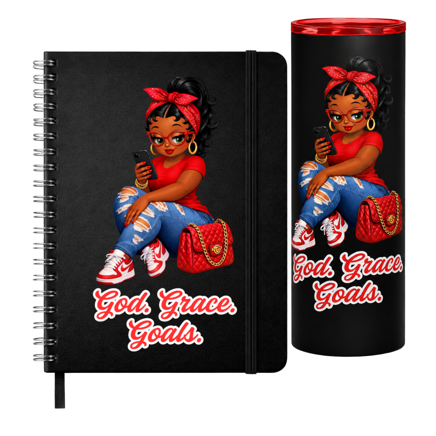 God. Grace. Goals. Tumbler and Journal (Red)