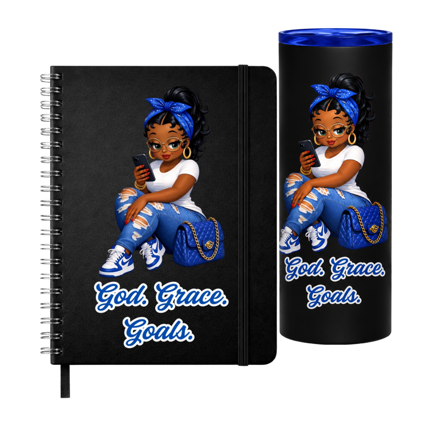 God. Grace. Goals. Tumbler and Journal (Blue)