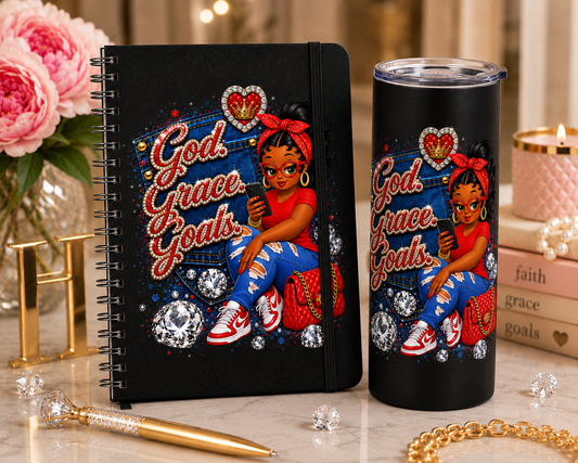 Red God. Grace. Goals. Denim Journal and Tumbler Set