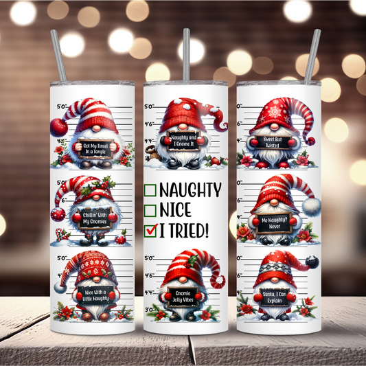 Naughty Nice I Tried Gnome Sublimation Tumbler