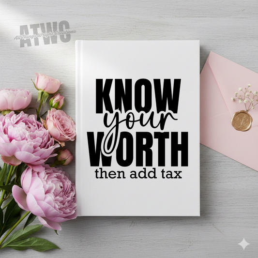 Know Your Worth...then add tax UVDTF Journal Decal