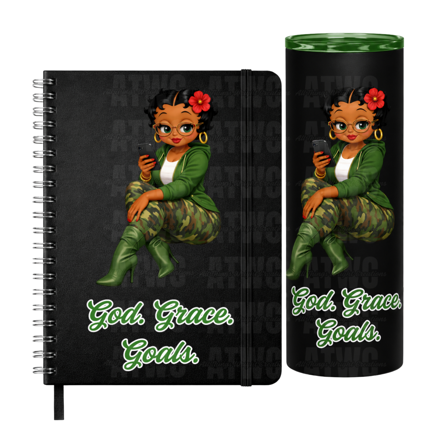 Green God. Grace. Goals. Tumbler and Journal