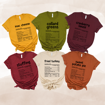 Thanksgiving Nutritional Facts T Shirts