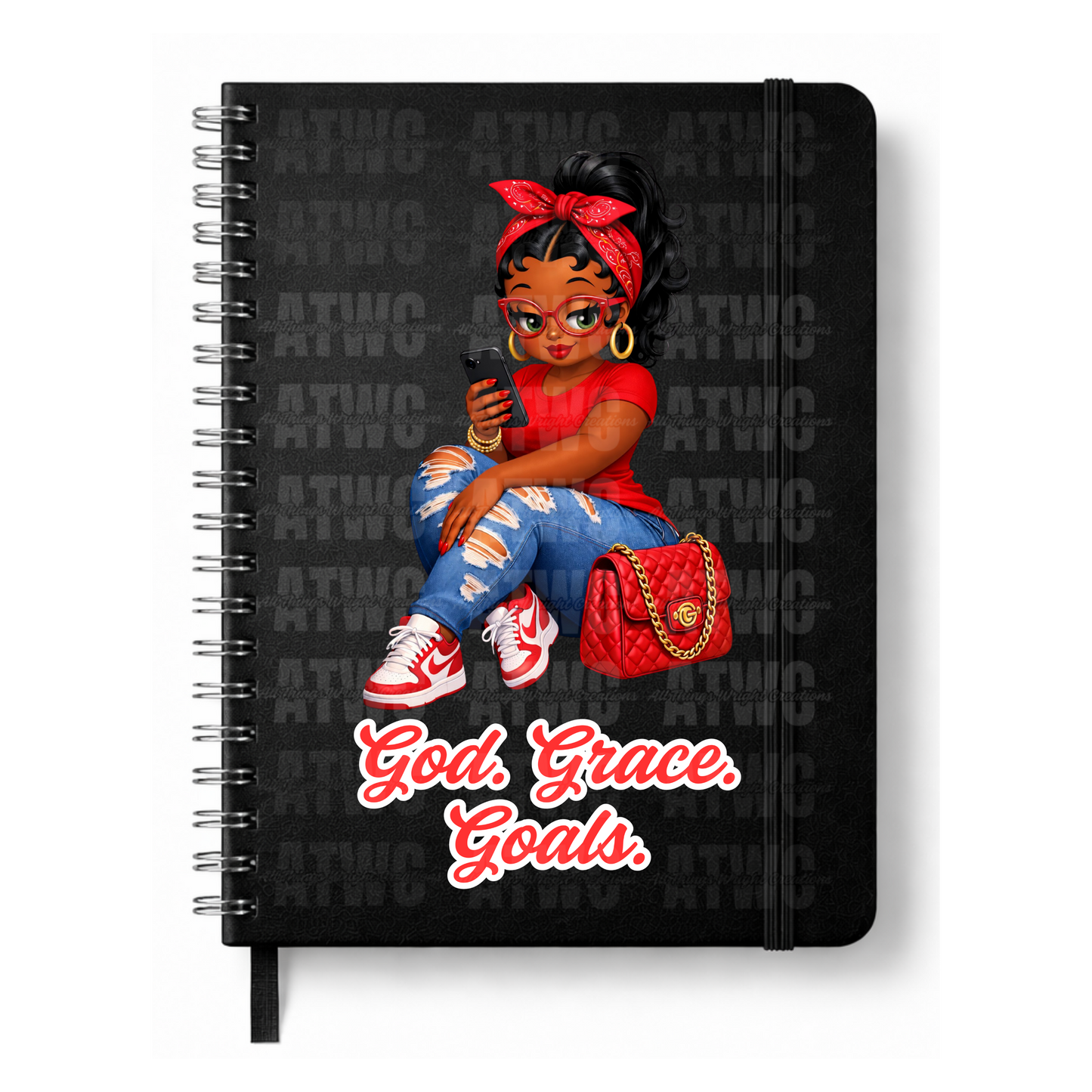 Red God. Grace. Goals. Journal w/ Custom Bookmark