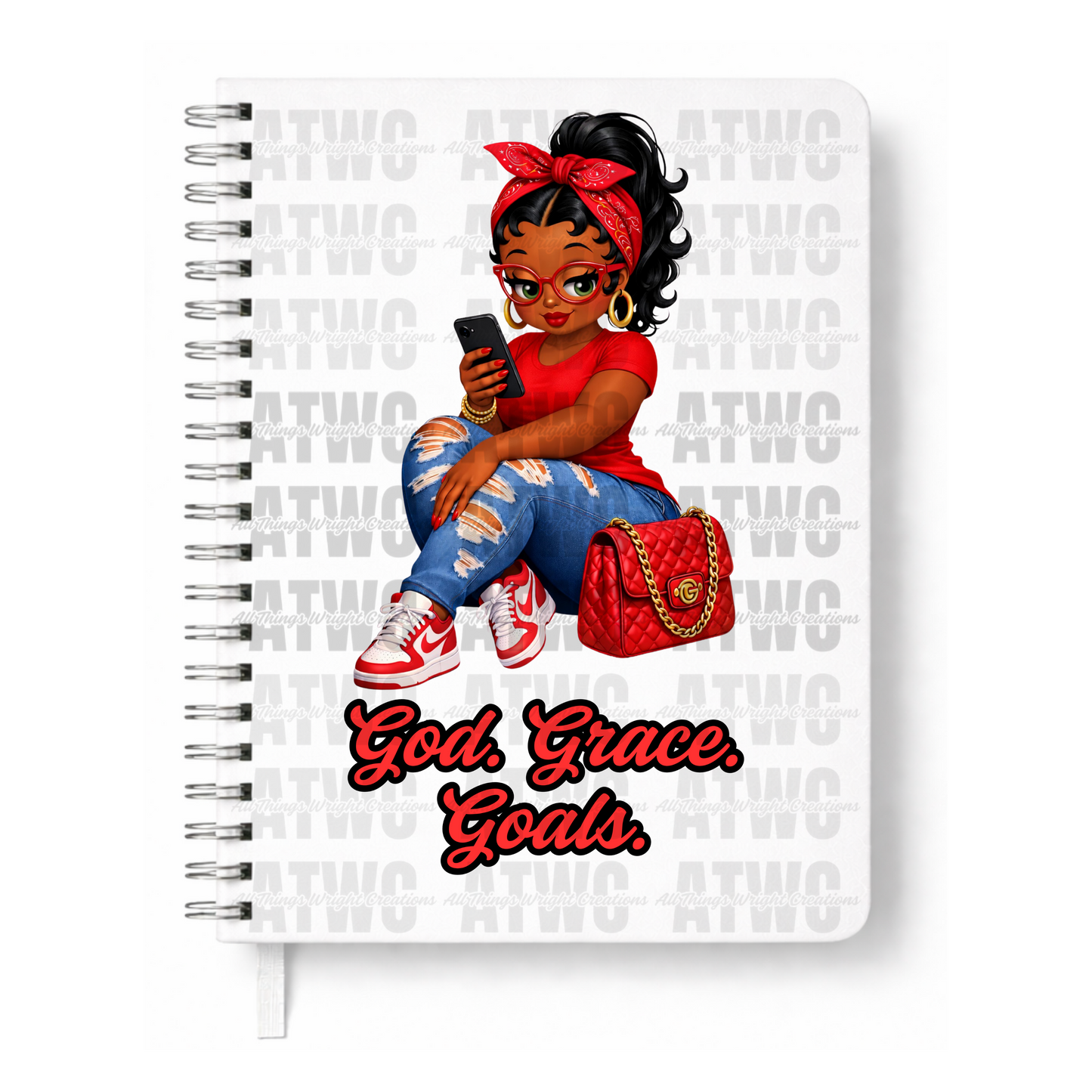 Red God. Grace. Goals. Journal w/ Custom Bookmark
