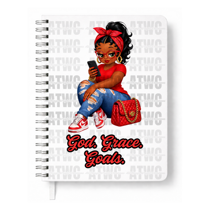 Red God. Grace. Goals. Journal w/ Custom Bookmark