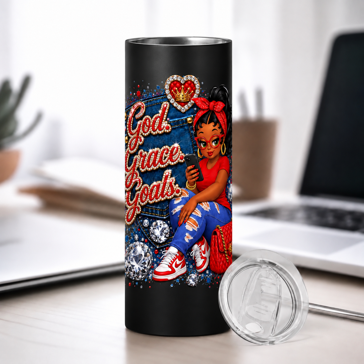 Red God. Grace. Goals. Denim Tumbler