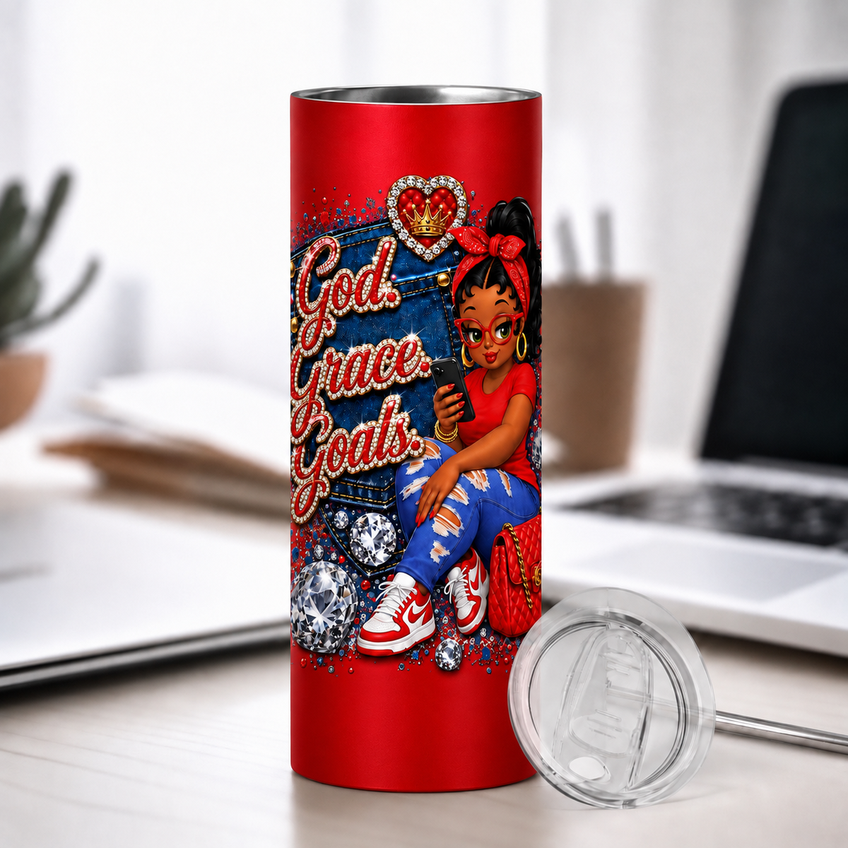 Red God. Grace. Goals. Denim Tumbler