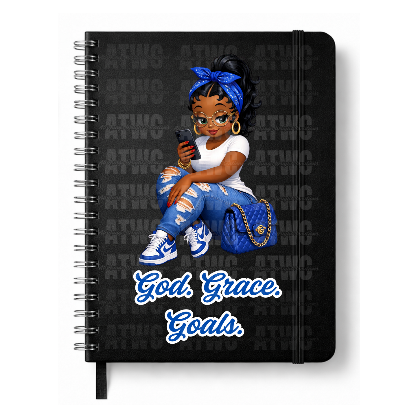 Blue God. Grace. Goals. Journal w/ Custom Bookmark