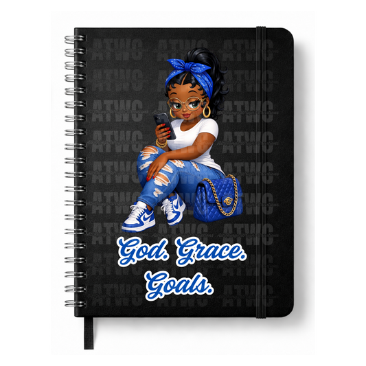 Blue God. Grace. Goals. Journal w/ Custom Bookmark