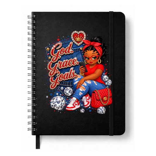 Red God. Grace. Goals. Denim Journal w/ Custom Bookmark