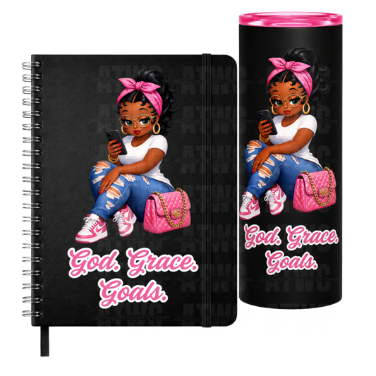 Pink God. Grace. Goals. Tumbler and Journal