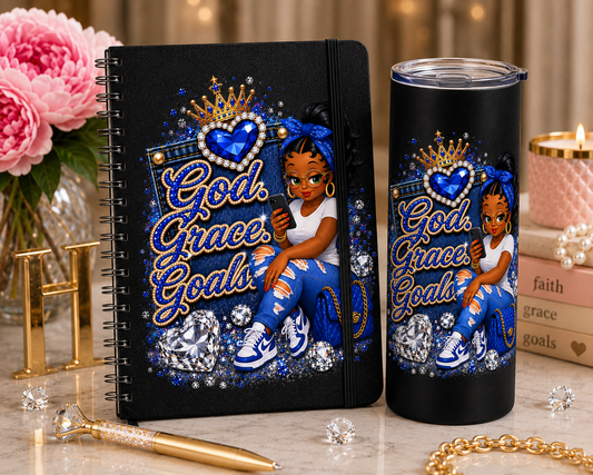 Blue God. Grace. Goals. Denim Journal and Tumbler Set