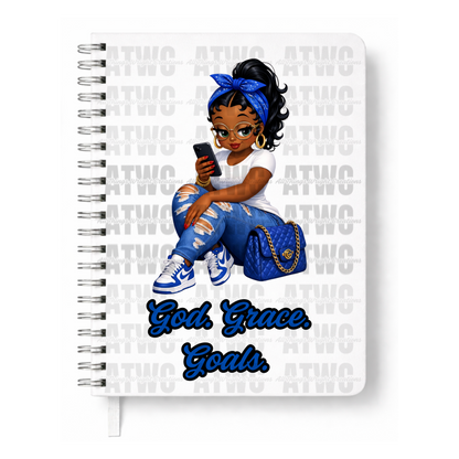 Blue God. Grace. Goals. Journal w/ Custom Bookmark