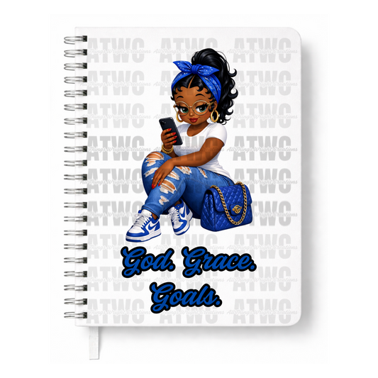 Blue God. Grace. Goals. Journal w/ Custom Bookmark