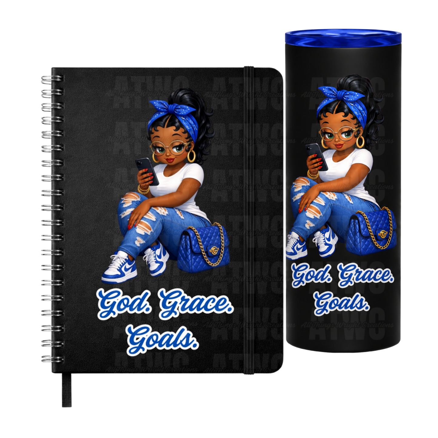 Blue God. Grace. Goals. Tumbler and Journal