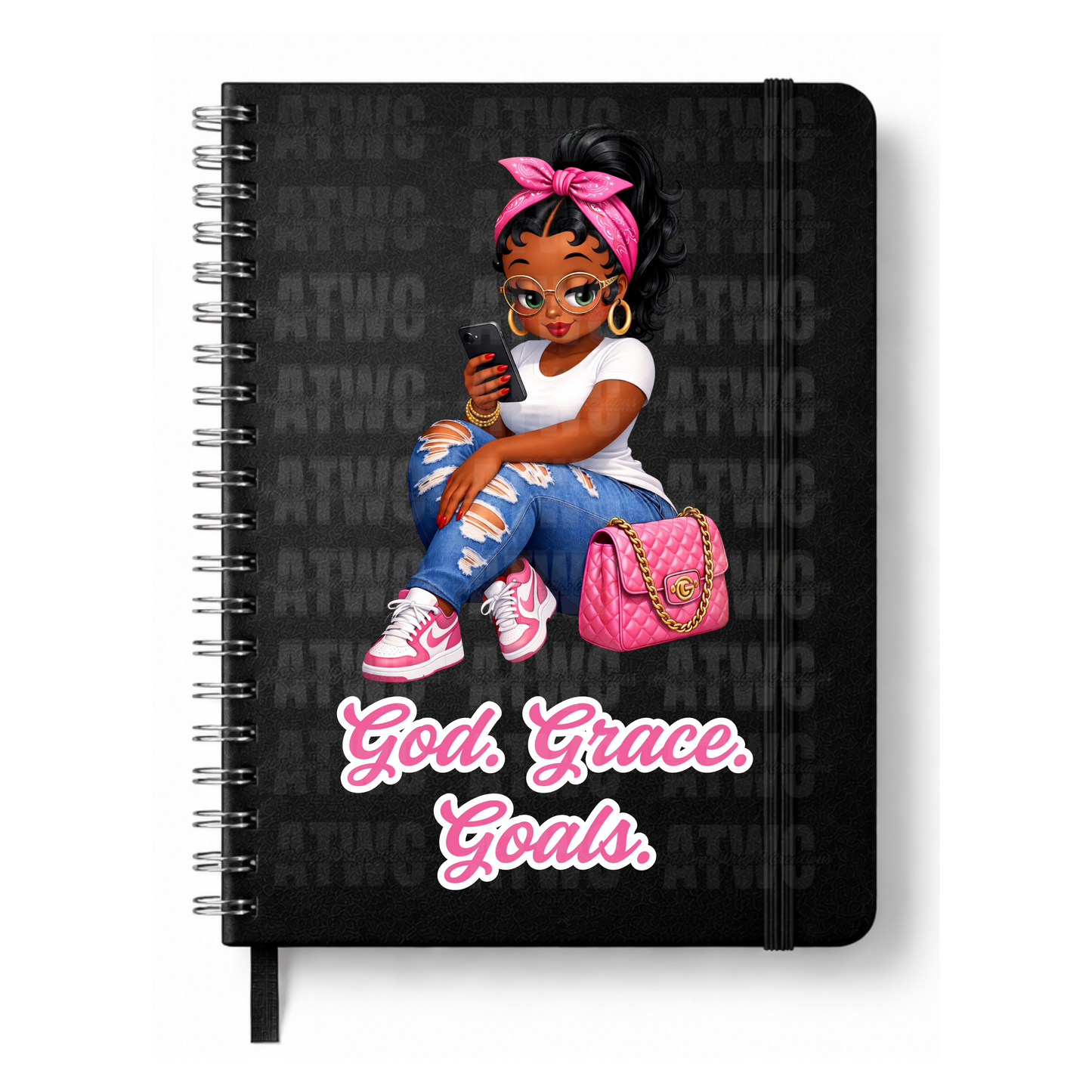 Pink God. Grace. Goals. Journal w/ Custom Bookmark