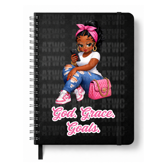 Pink God. Grace. Goals. Journal w/ Custom Bookmark