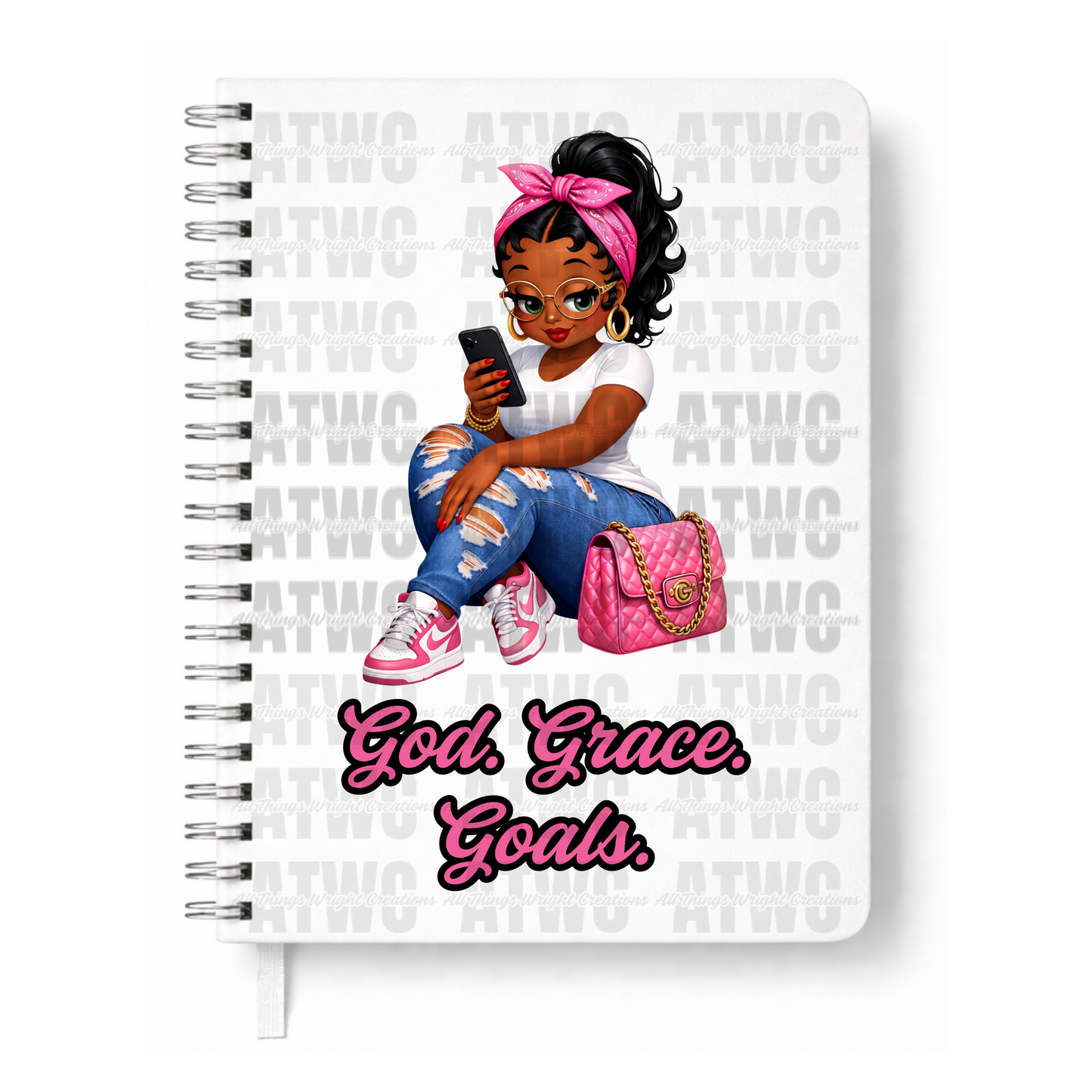 Pink God. Grace. Goals. Journal w/ Custom Bookmark