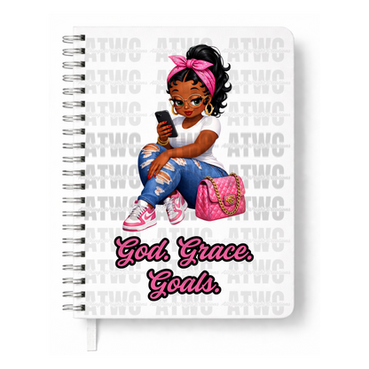 Pink God. Grace. Goals. Journal w/ Custom Bookmark
