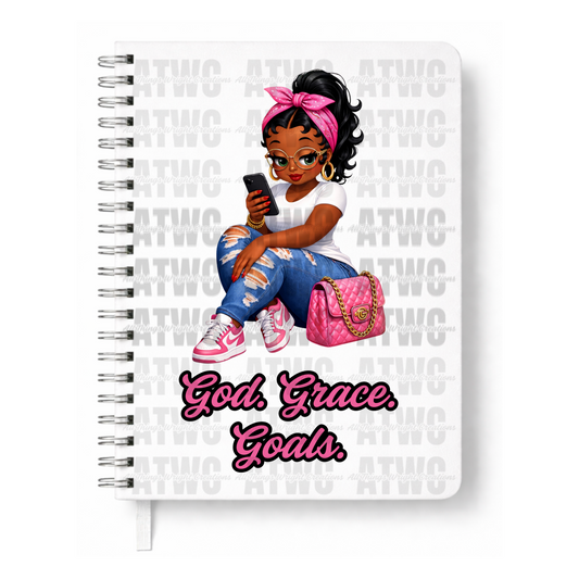 Pink God. Grace. Goals. Journal w/ Custom Bookmark