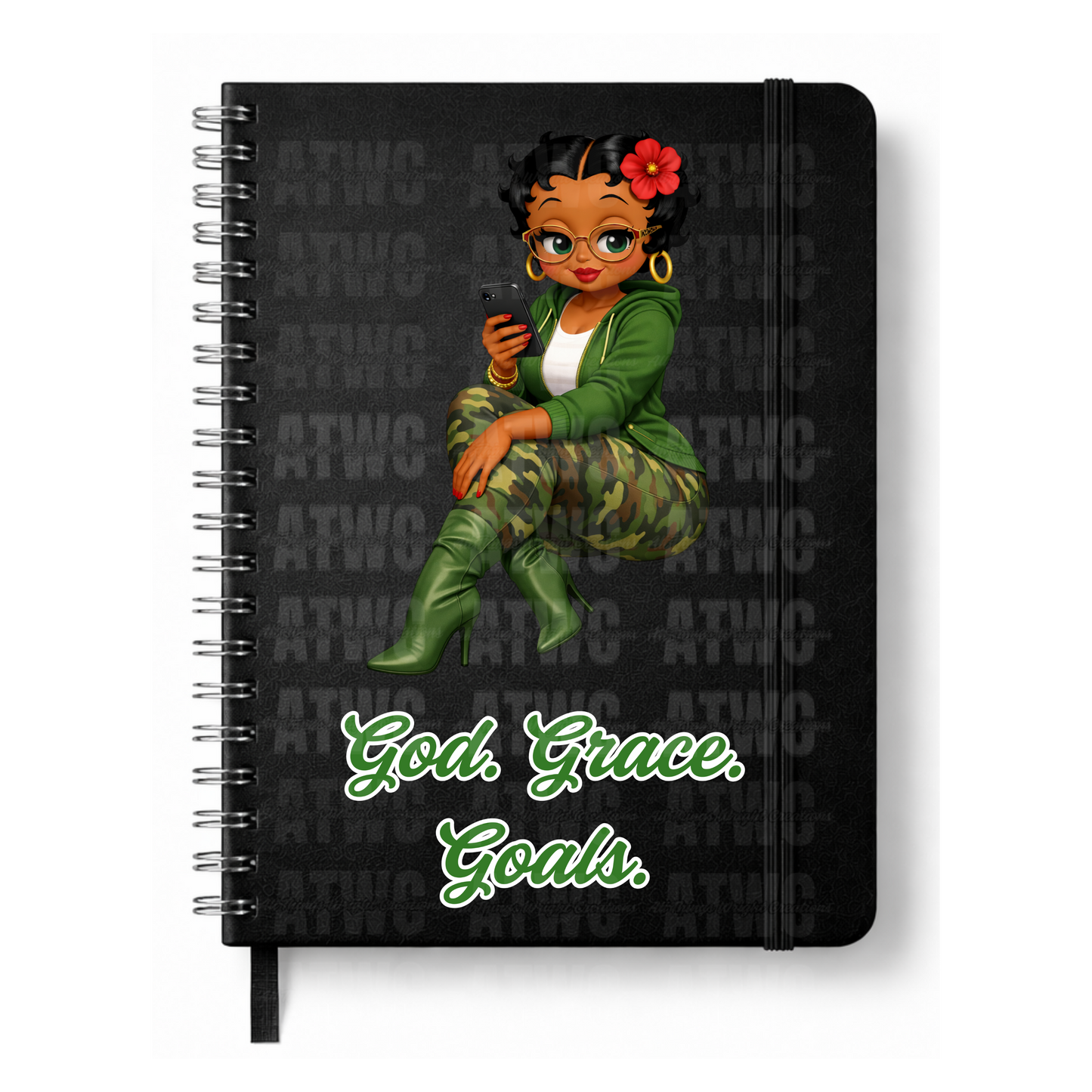 Green God. Grace. Goals. Journal w/ Custom Bookmark