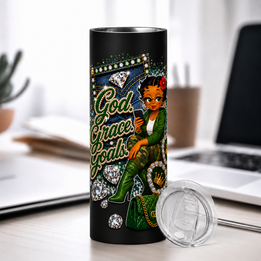 Green God. Grace. Goals. Denim Tumbler