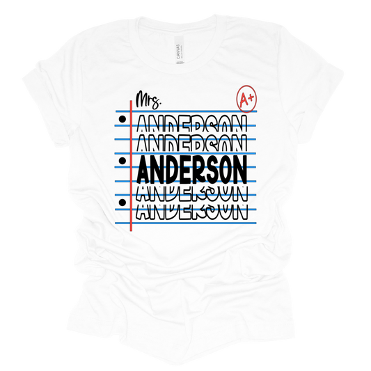 A+ Teacher Vibes – Custom Name Tee