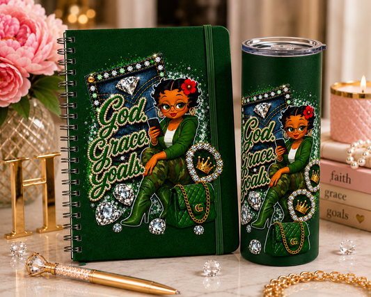 Green God. Grace. Goals. Denim Journal and Tumbler Set