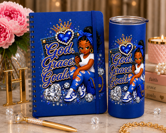 Blue God. Grace. Goals. Denim Journal and Tumbler Set