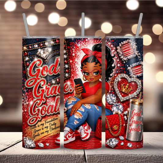 Red God. Grace. Goals. Denim Sublimation Tumbler