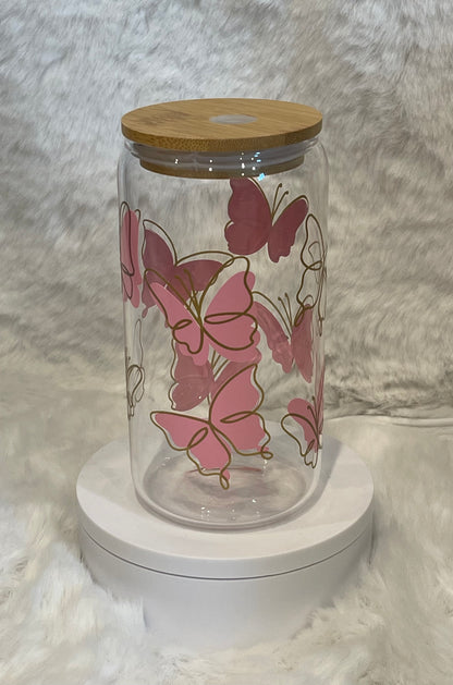 Butterfly Libbey Glass Can cups 16 oz.