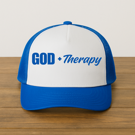 God + Therapy Trucker Hat - Blue