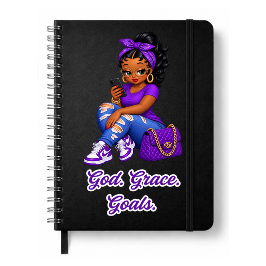 Purple God. Grace. Goals. Journal w/ Custom Bookmark