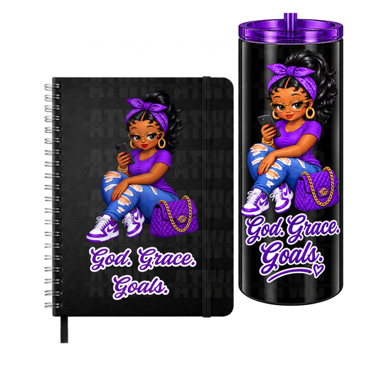 Purple God. Grace. Goals. Tumbler and Journal