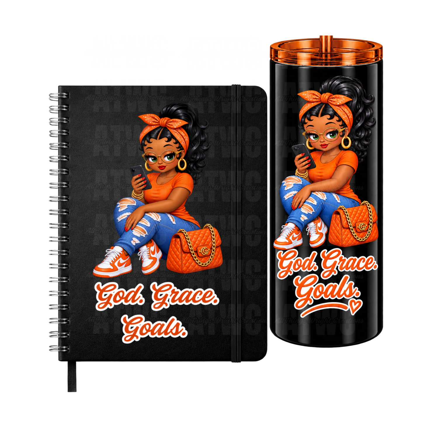 Orange God. Grace. Goals. Tumbler and Journal