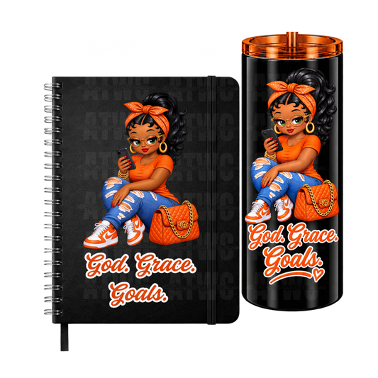 Orange God. Grace. Goals. Tumbler and Journal