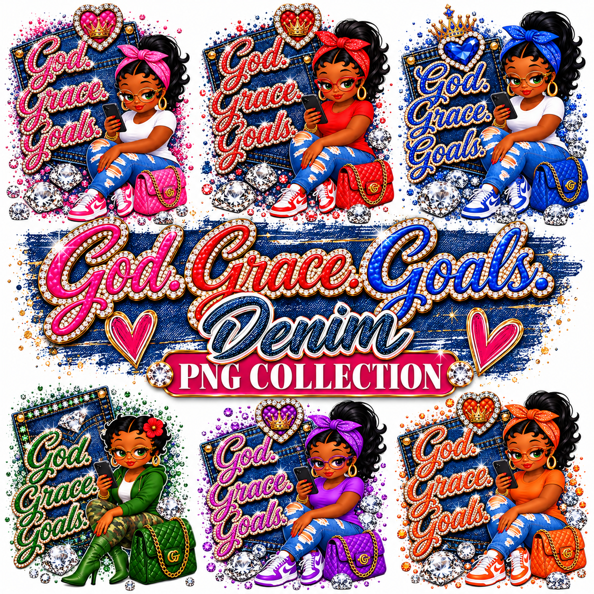 God. Grace. Goals. Denim PNG designs