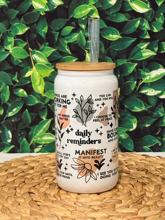 Daily Affirmations 16 oz. Glass Cup