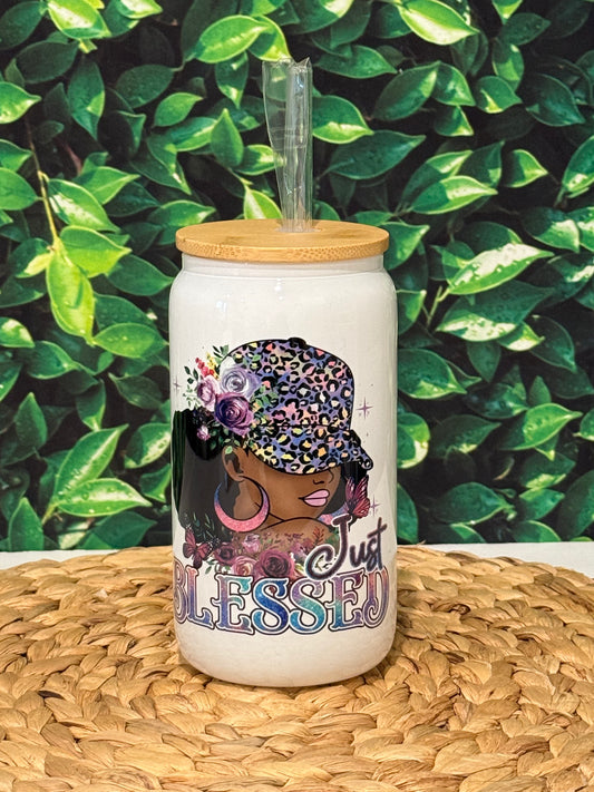Just Blessed 16 oz. Glass Cup