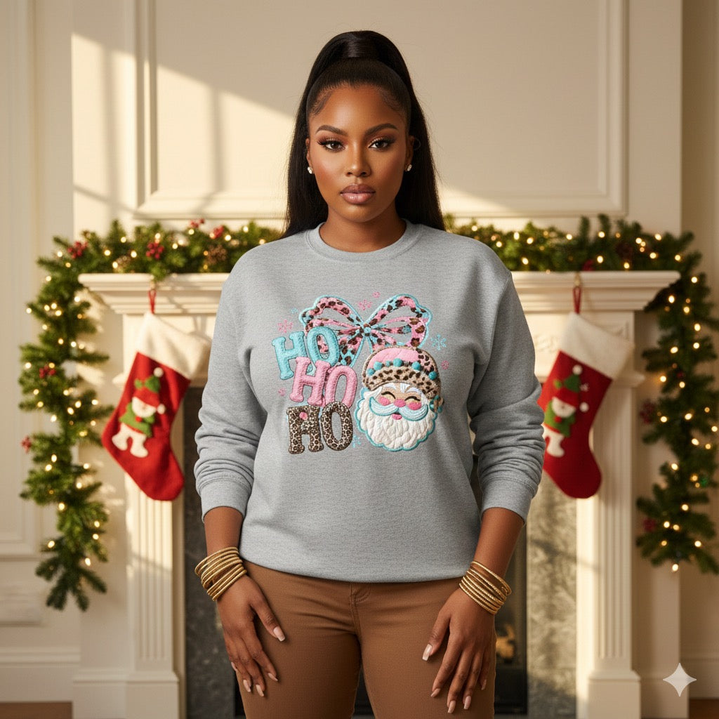 Ho Ho Ho Santa Bow Christmas Sweatshirt