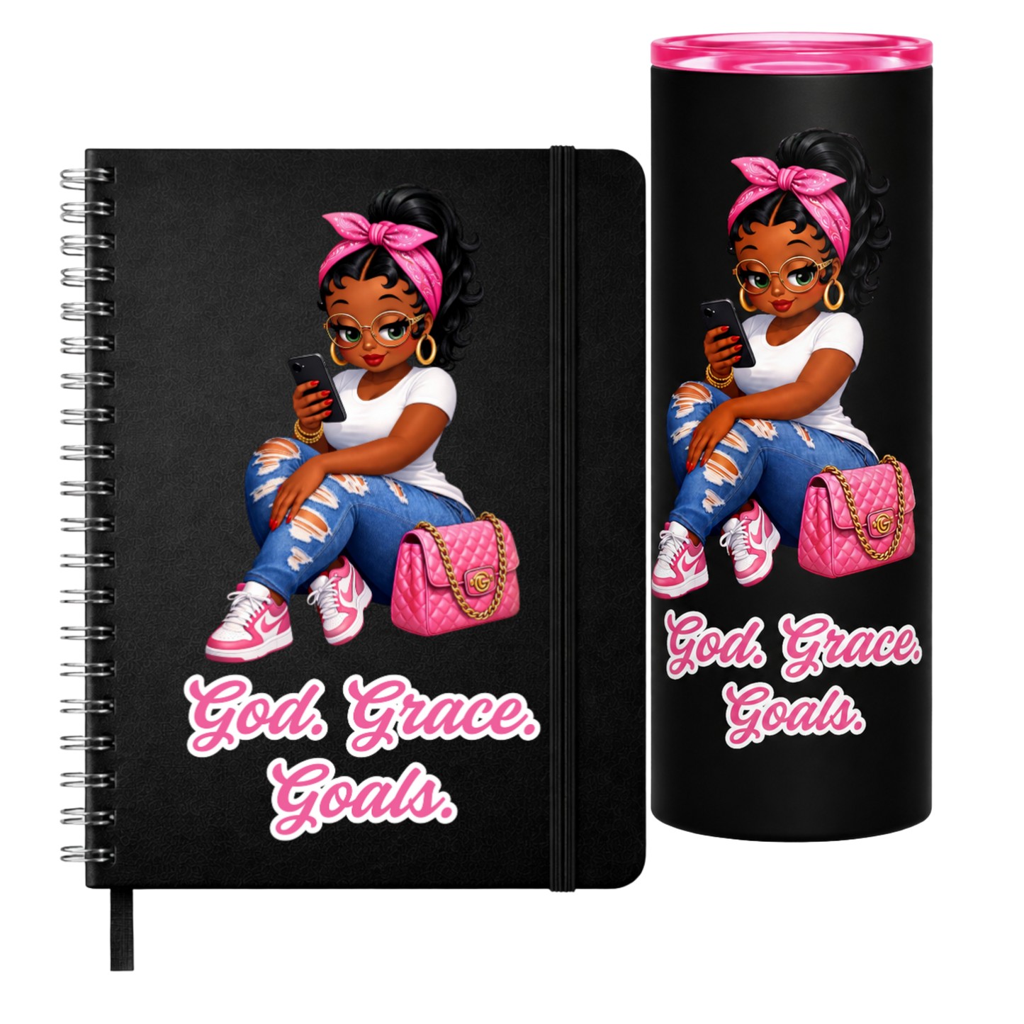 God. Grace. Goals. Tumbler and Journal (Pink)