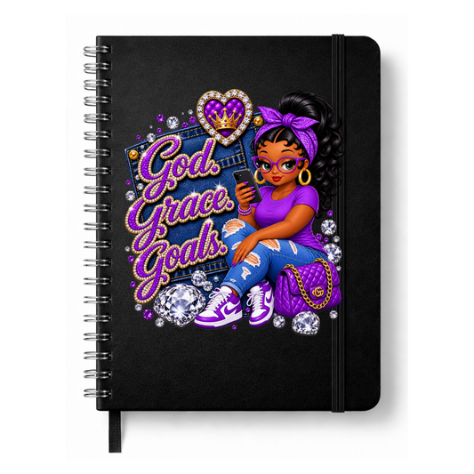 Purple God. Grace. Goals. Denim Journal w/ Custom Bookmark