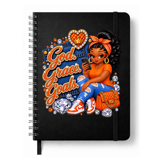 Orange God. Grace. Goals. Denim Journal w/ Custom Bookmark